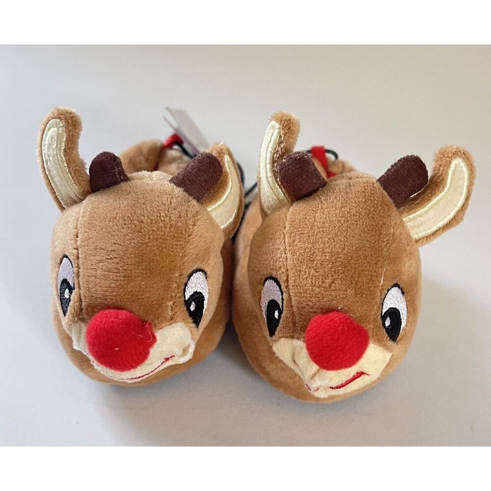 Rudolph Toddler Christmas Slippers The Red Nosed Reindeer Brown Size 2 NWT